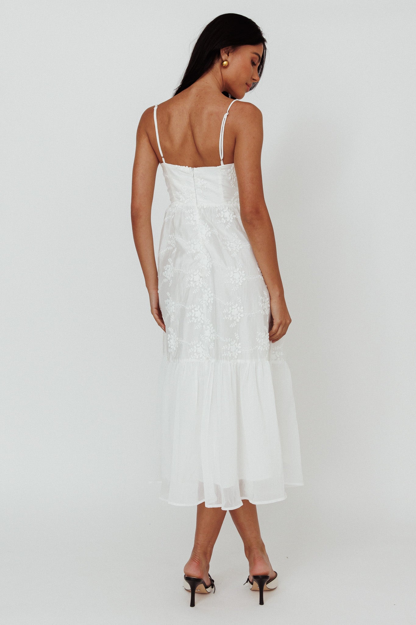 Lake Como Floral Embroidered Midi Dress White by Selfie Leslie Australia