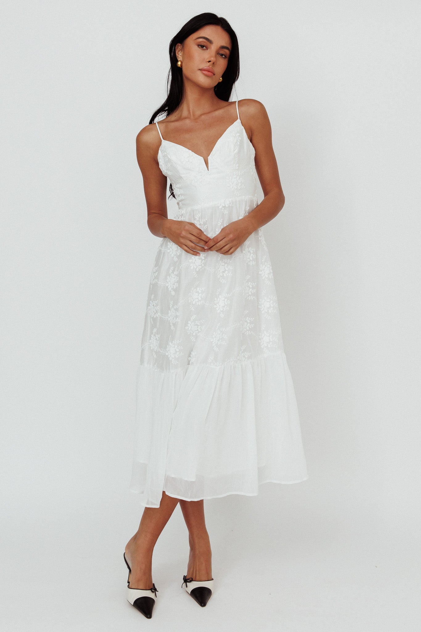 Lake Como Floral Embroidered Midi Dress White by Selfie Leslie Australia