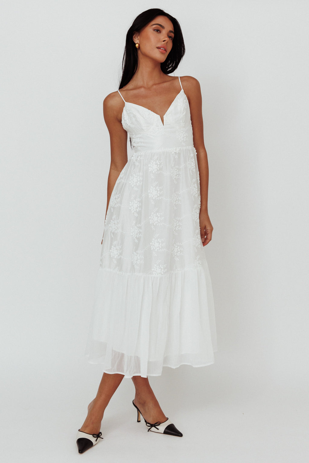 Lake Como Floral Embroidered Midi Dress White by Selfie Leslie Australia