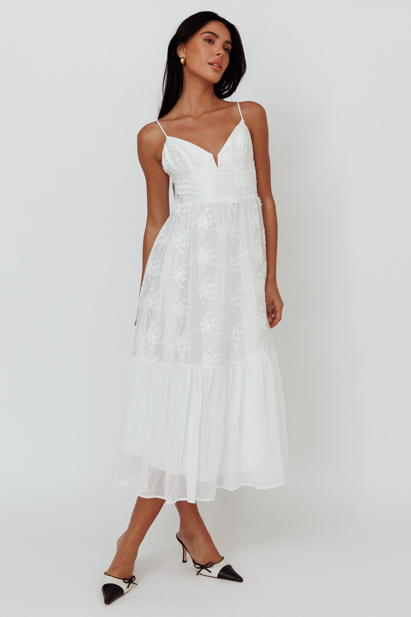 Lake Como Floral Embroidered Midi Dress White by Selfie Leslie Australia