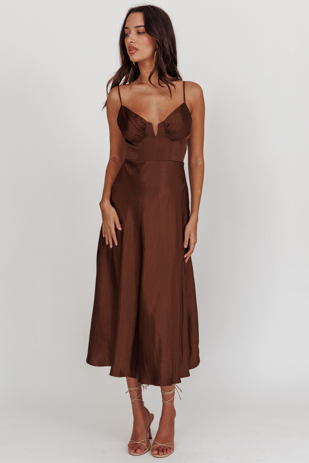 Lake Como A-Line Midi Dress Brown by Selfie Leslie Australia