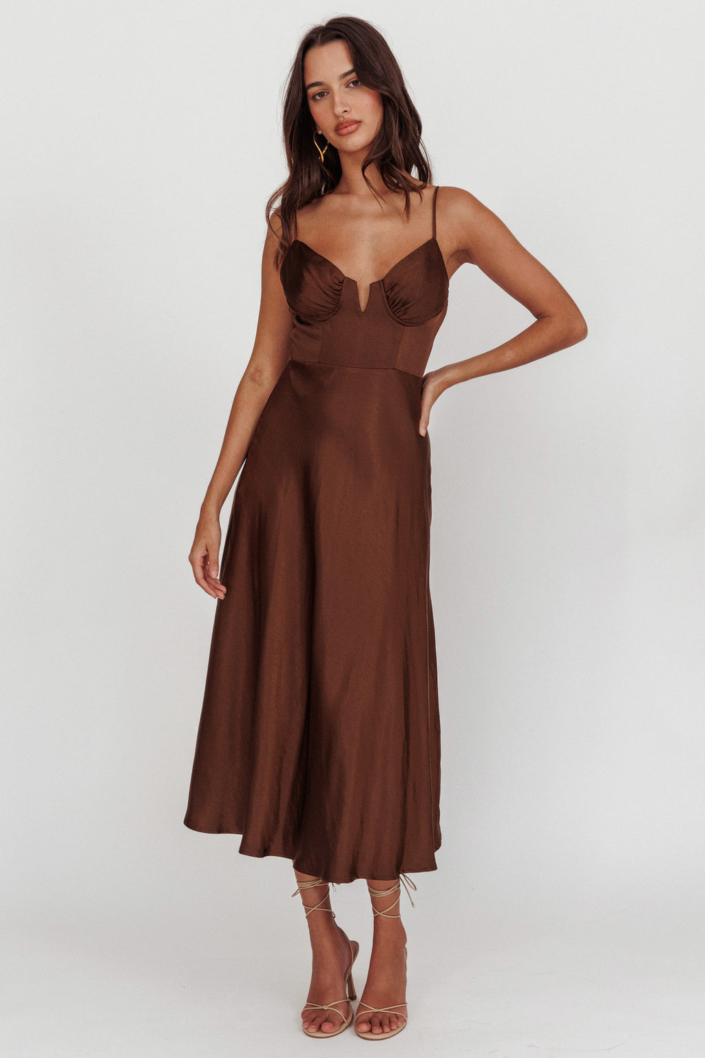 Lake Como A-Line Midi Dress Brown by Selfie Leslie Australia