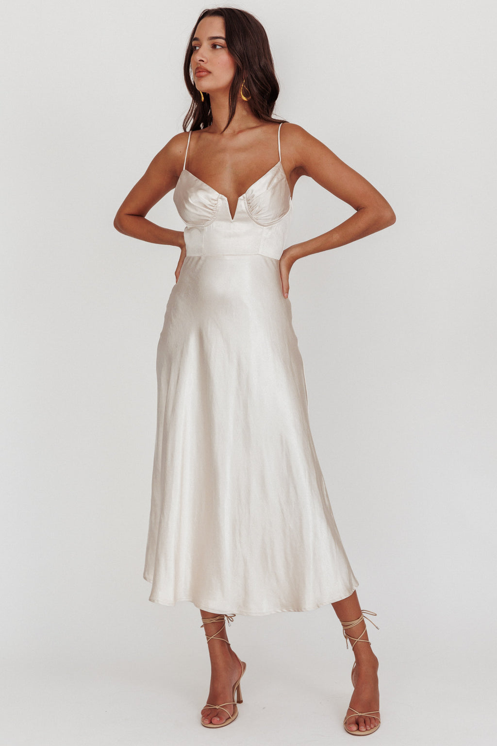 Lake Como A-Line Midi Dress Champagne by Selfie Leslie Australia
