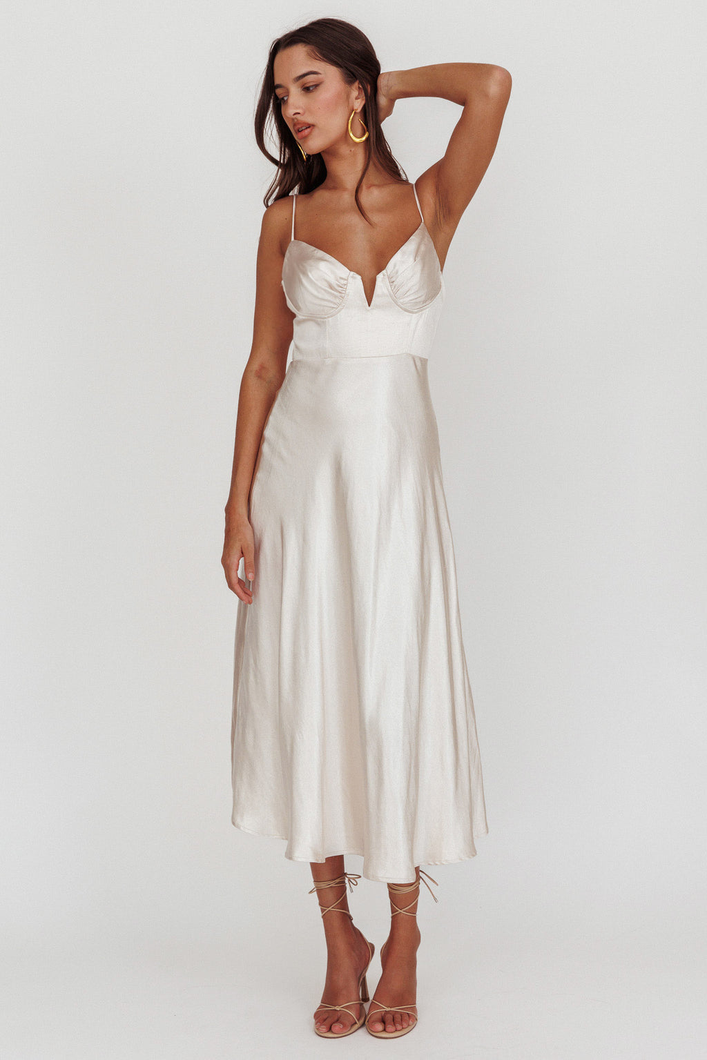 Lake Como A-Line Midi Dress Champagne by Selfie Leslie Australia