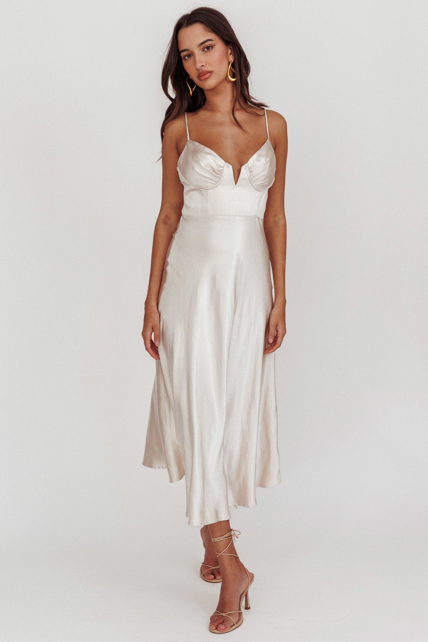 Lake Como A-Line Midi Dress Champagne by Selfie Leslie Australia