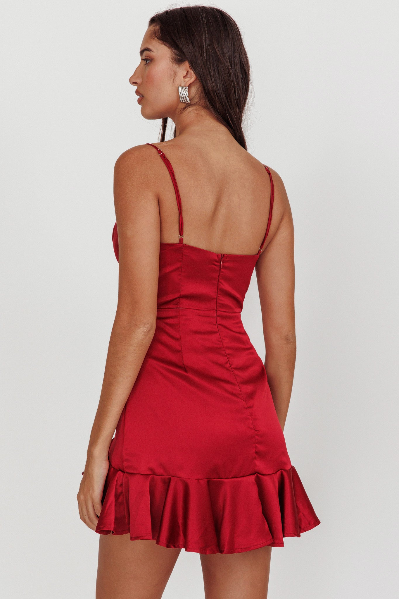 Lake Como Ruffle Hem Mini Dress Cherry by Selfie Leslie Australia