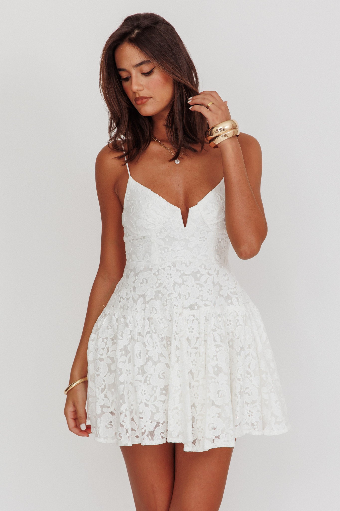 Lake Como Lace Mini Dress White by Selfie Leslie Australia