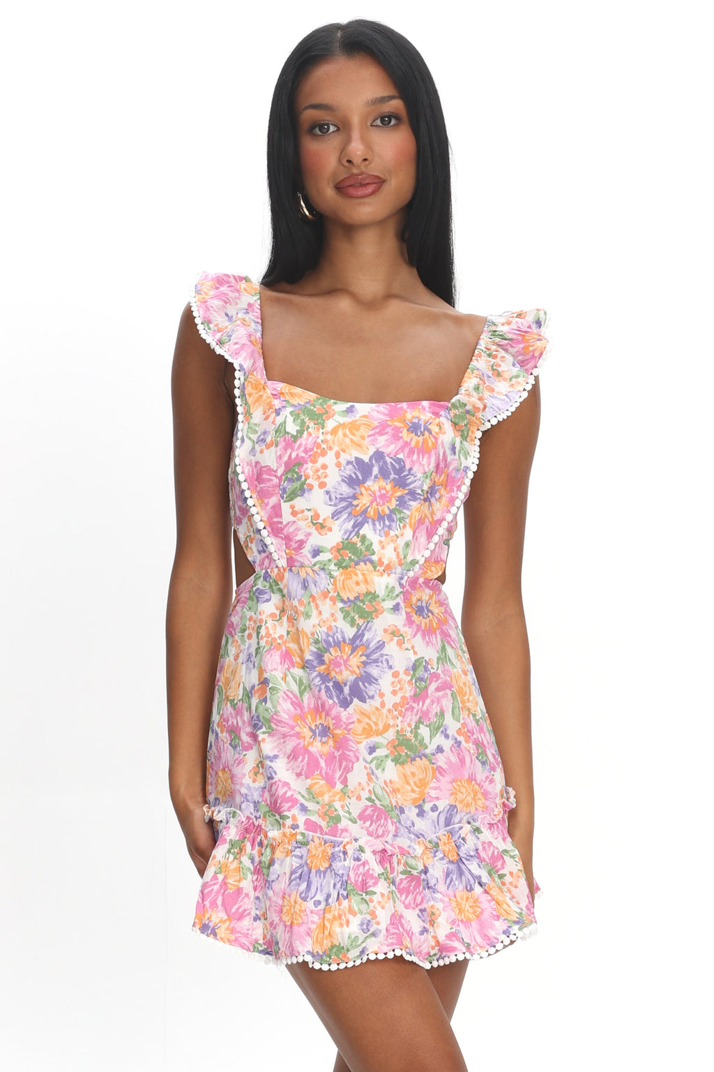 Porcia Tied Back Frill Dress White Multi by Selfie Leslie Australia