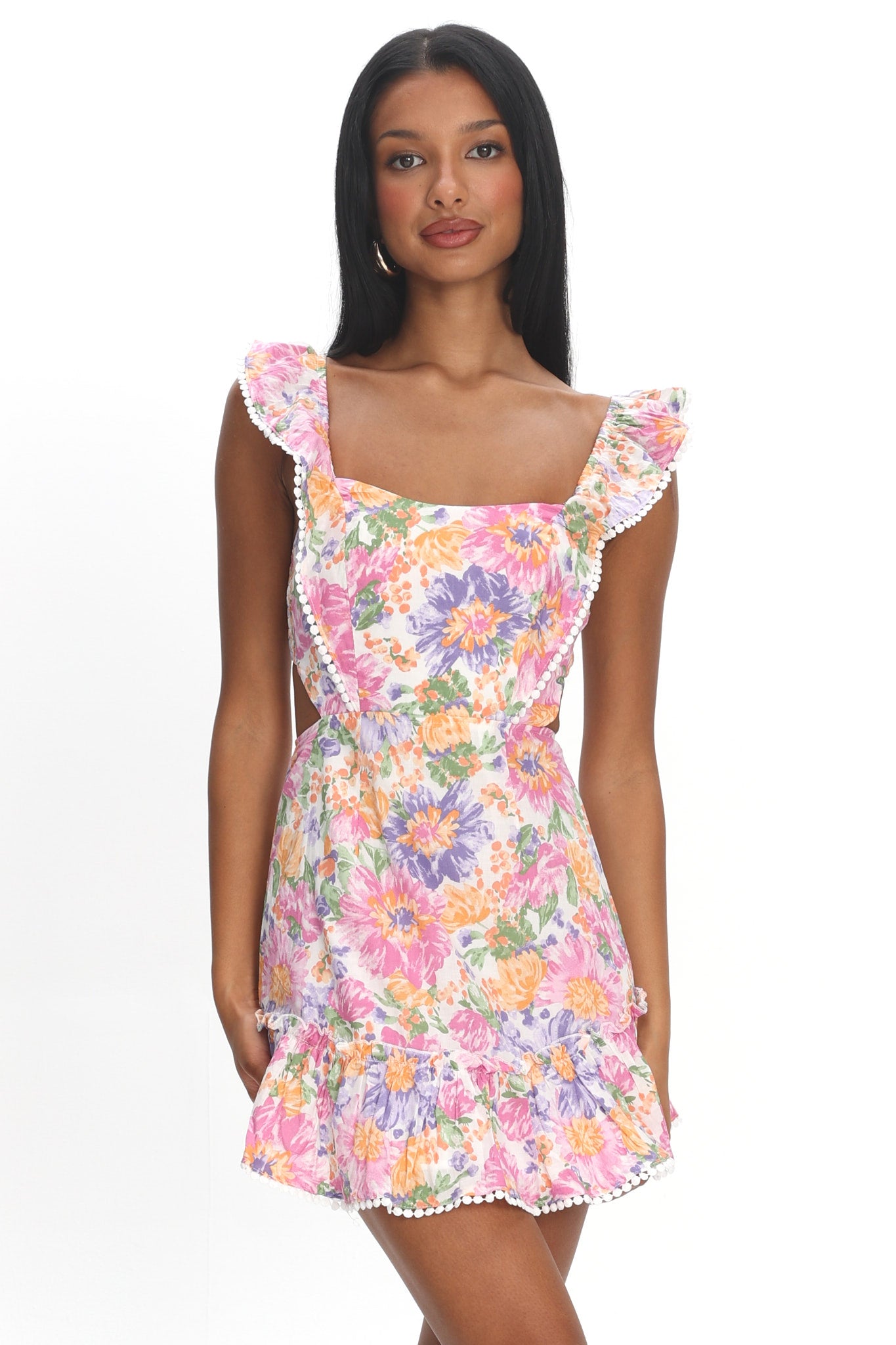 Porcia Tied Back Frill Dress White Multi by Selfie Leslie Australia