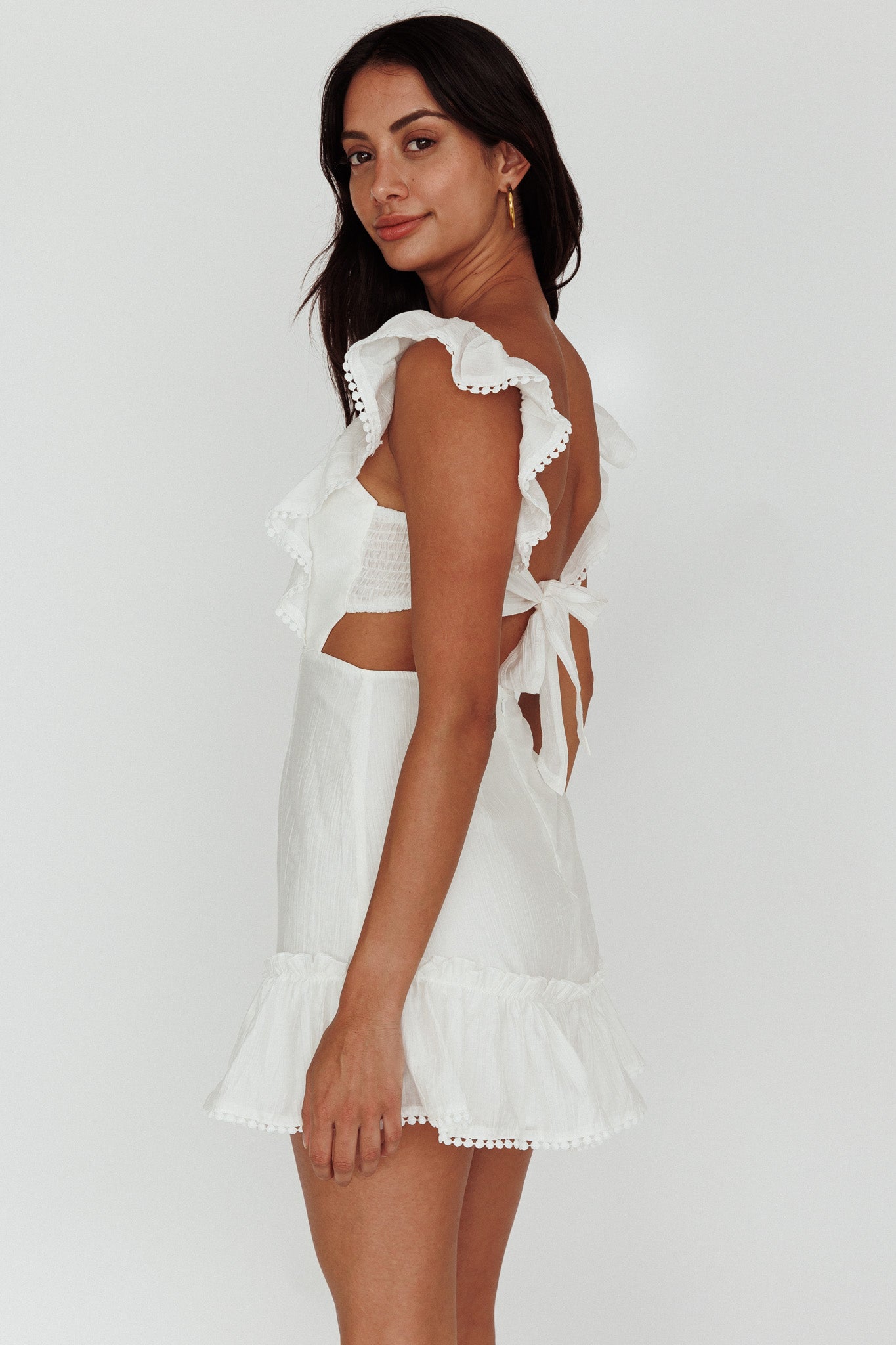 Porcia Tied Back Frill Dress White by Selfie Leslie Australia