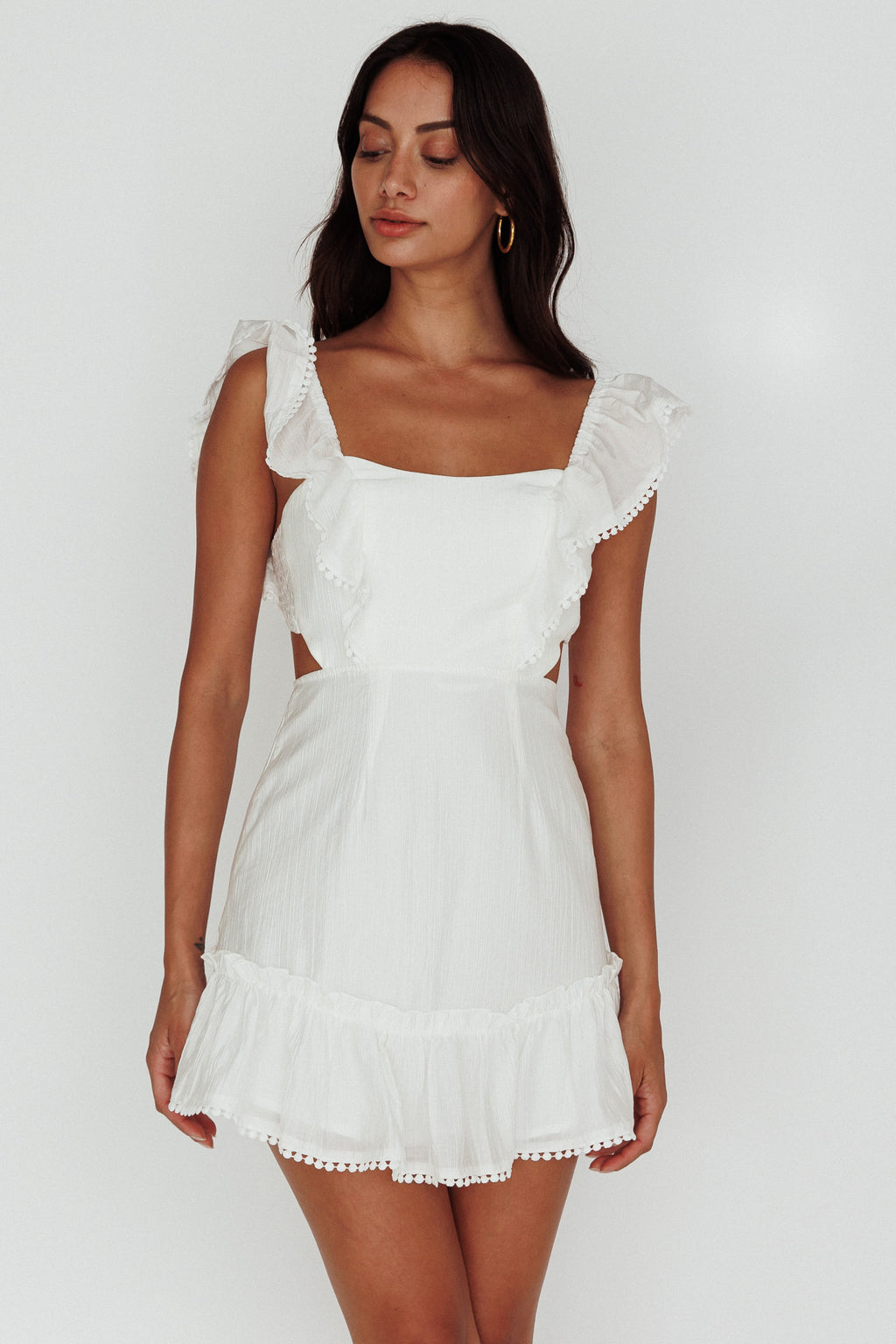 Porcia Tied Back Frill Dress White by Selfie Leslie Australia
