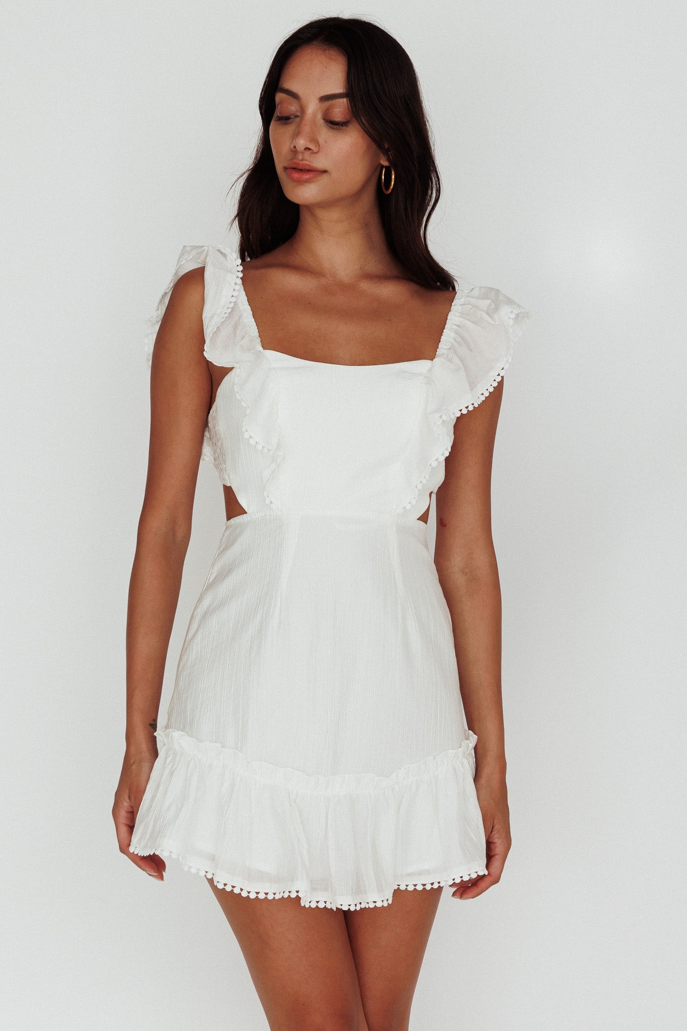 Porcia Tied Back Frill Dress White by Selfie Leslie Australia