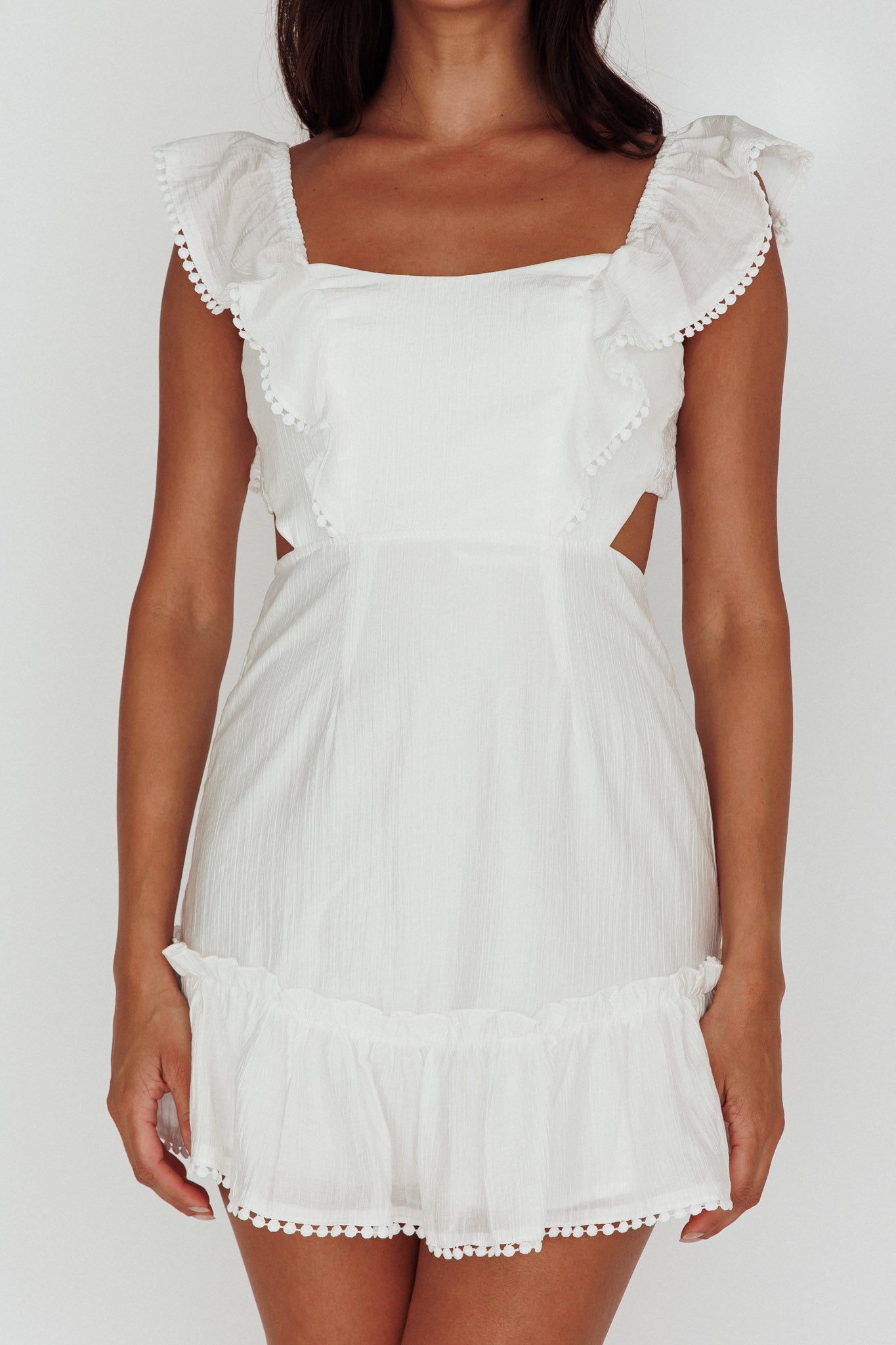 Porcia Tied Back Frill Dress White by Selfie Leslie Australia