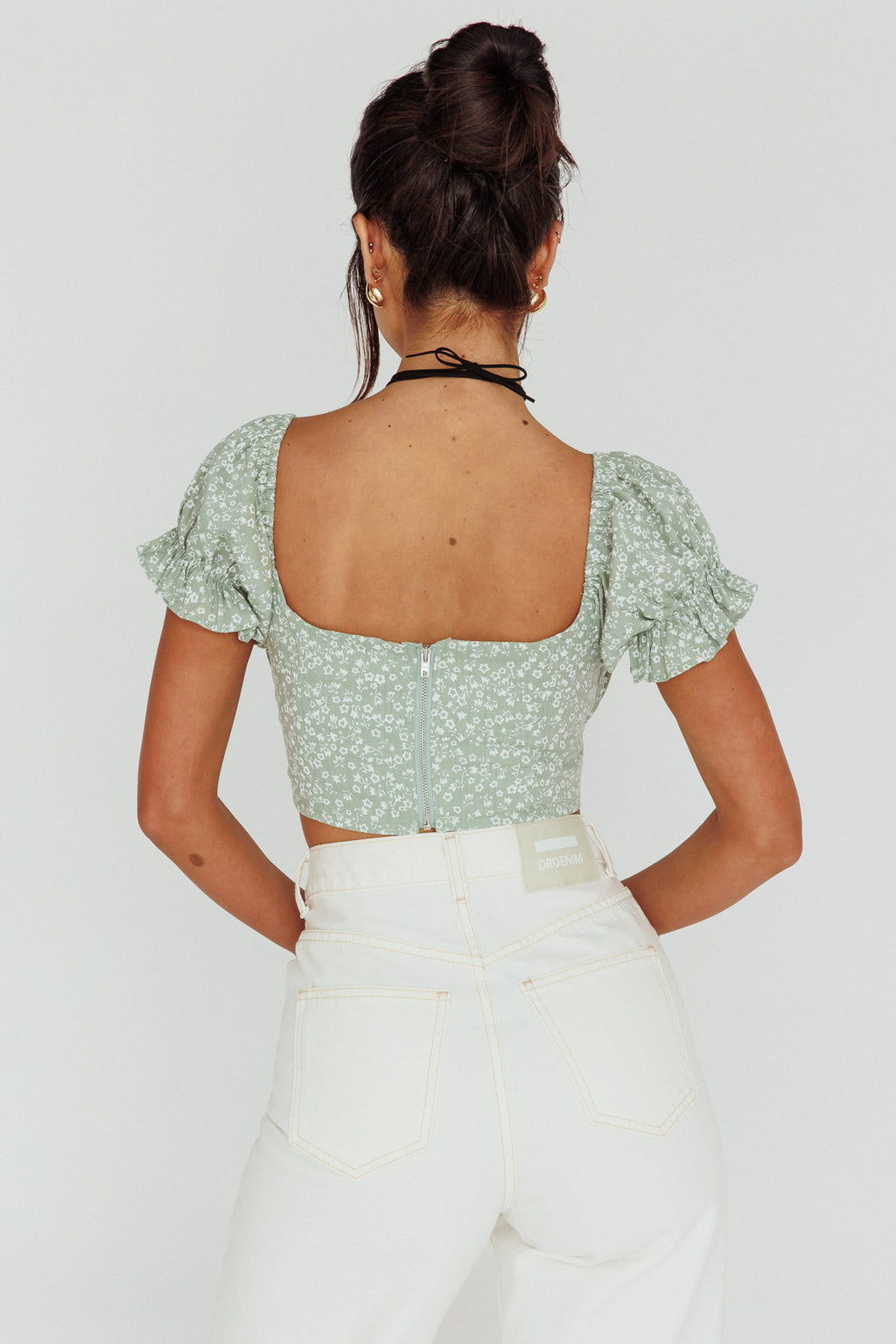 Sweet Romance Sweetheart Neckline Crop Top Floral Sage by Selfie Leslie Australia
