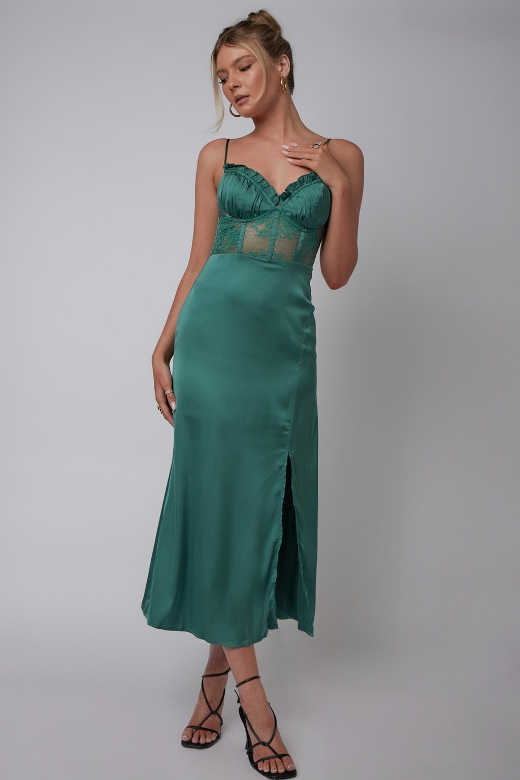 Trophy Lace Bodice Midi Dress Emerald by Selfie Leslie Australia