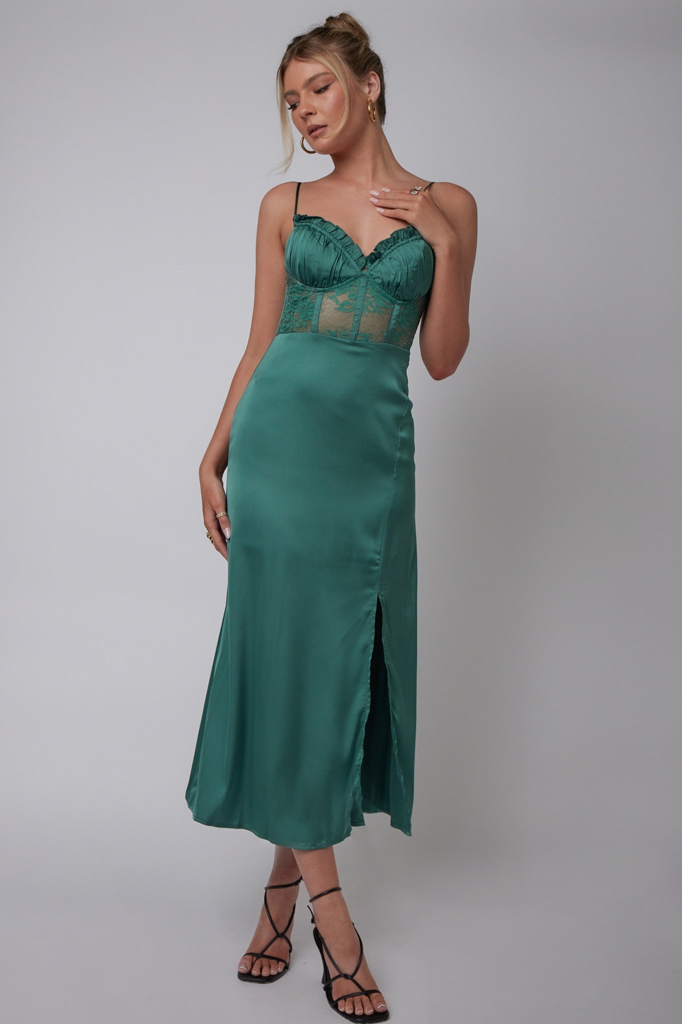 Trophy Lace Bodice Midi Dress Emerald by Selfie Leslie Australia