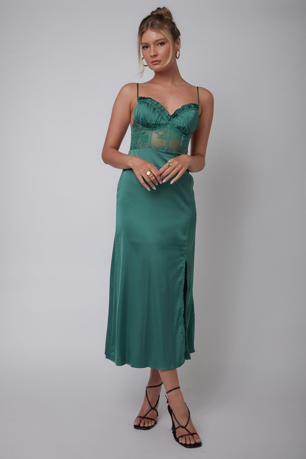 Trophy Lace Bodice Midi Dress Emerald by Selfie Leslie Australia