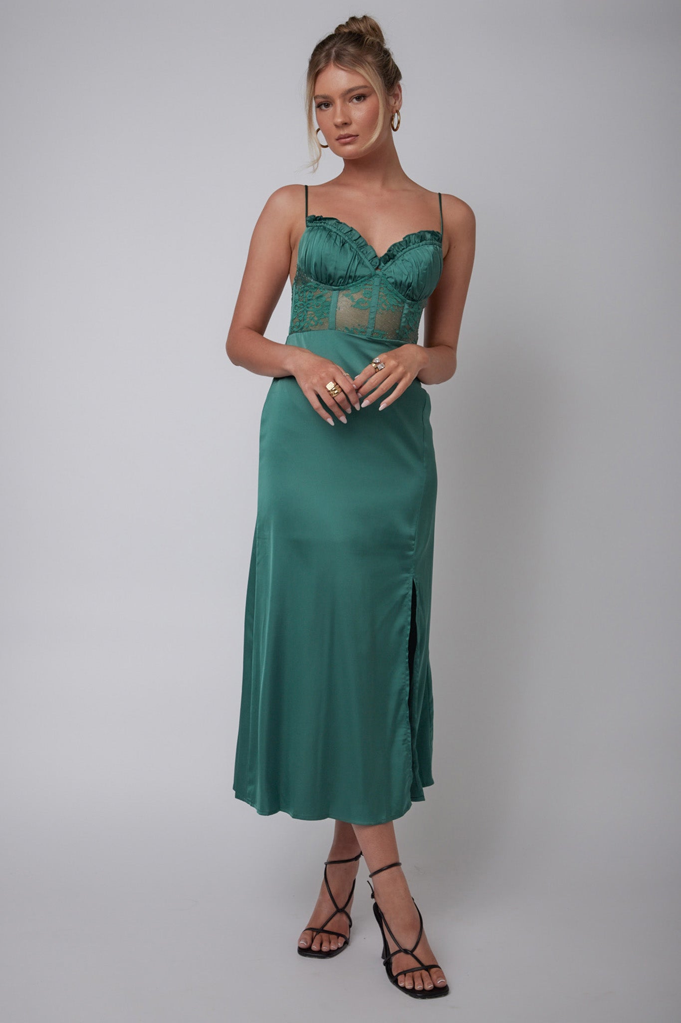 Trophy Lace Bodice Midi Dress Emerald by Selfie Leslie Australia