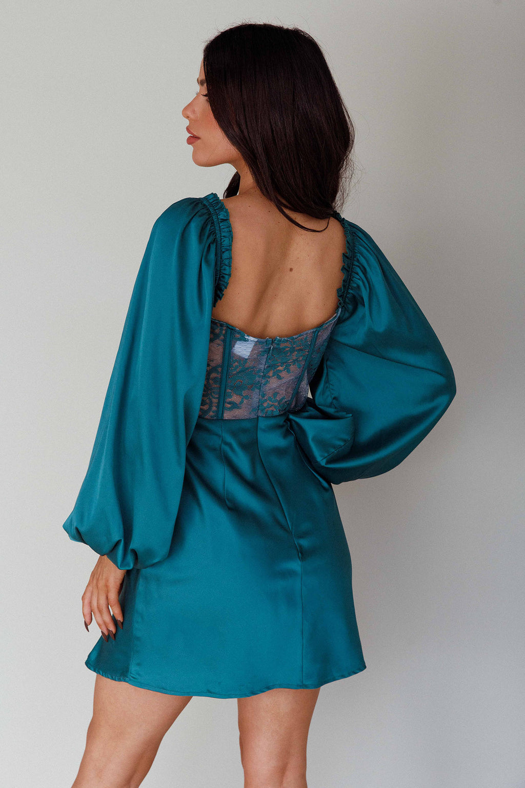 Trophy Long Sleeve Lace Bodice Midi Dress Forest Green by Selfie Leslie Australia