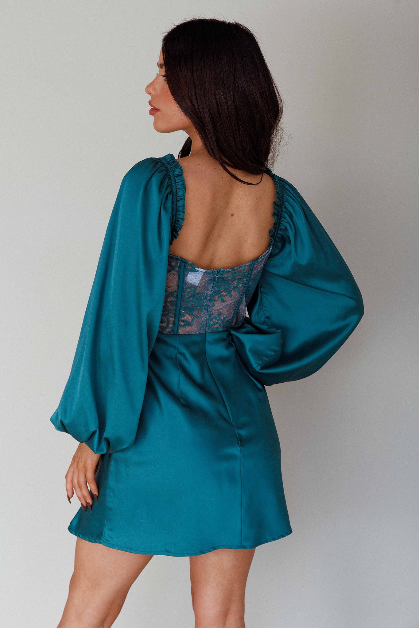 Trophy Long Sleeve Lace Bodice Midi Dress Forest Green by Selfie Leslie Australia