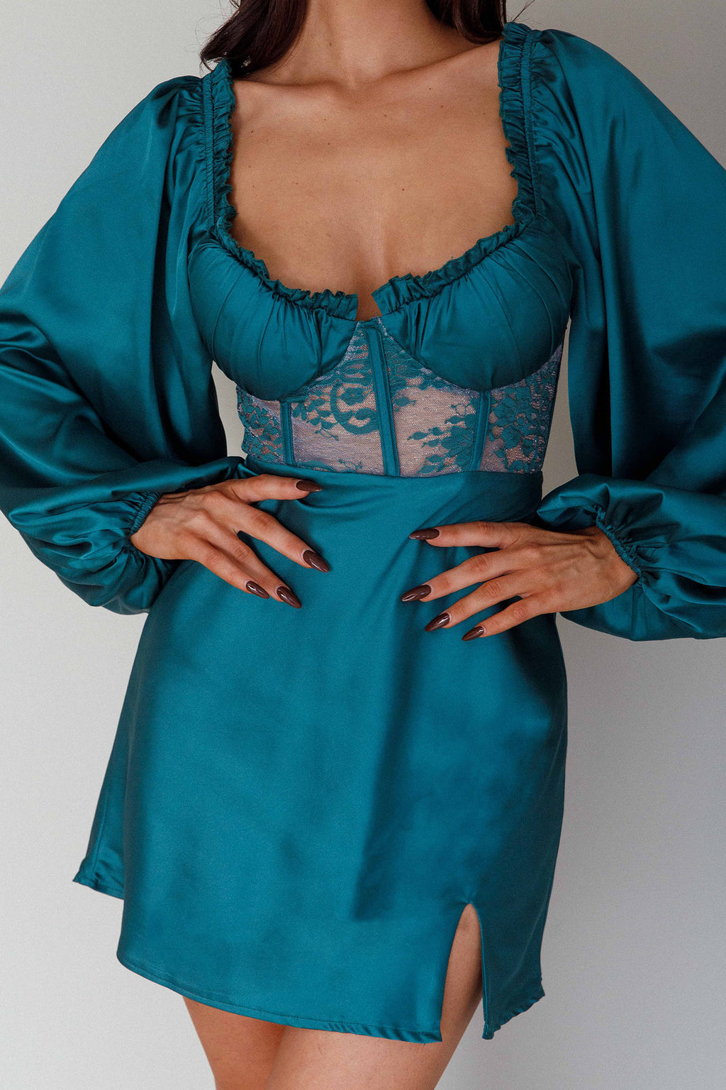 Trophy Long Sleeve Lace Bodice Midi Dress Forest Green by Selfie Leslie Australia