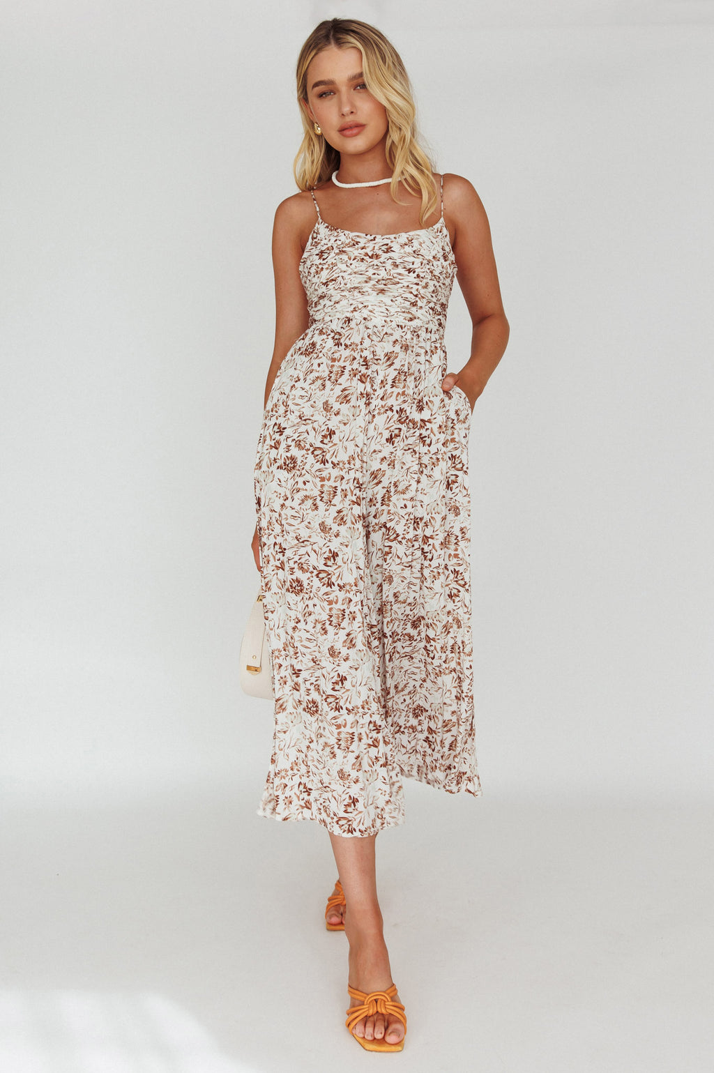 Corrie Gathered Bodice Jumpsuit Floral White by Selfie Leslie Australia