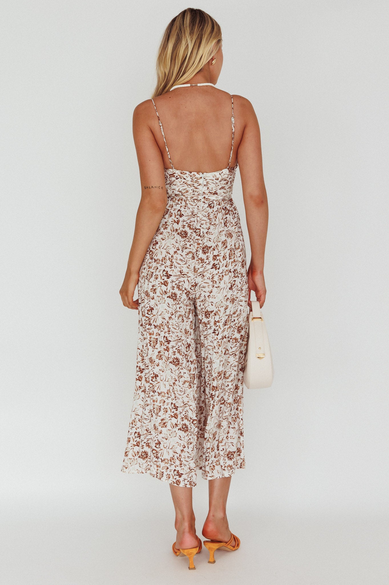 Corrie Gathered Bodice Jumpsuit Floral White by Selfie Leslie Australia