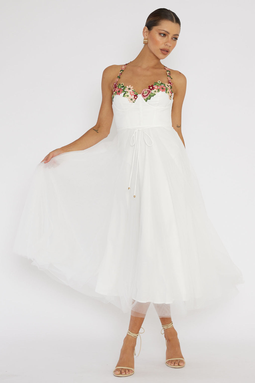 Smitten Sweetheart Neckline Floral Trim Dress White by Selfie Leslie Australia