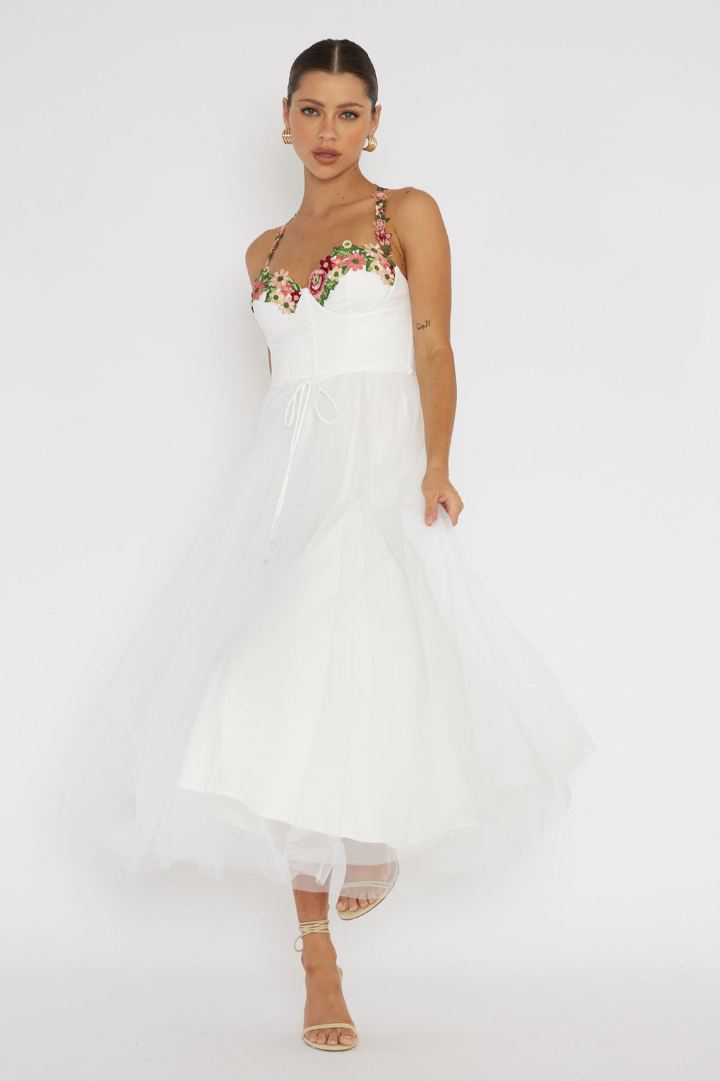 Smitten Sweetheart Neckline Floral Trim Dress White by Selfie Leslie Australia