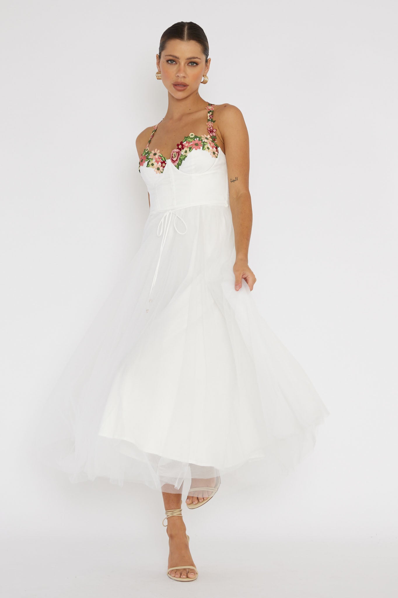 Smitten Sweetheart Neckline Floral Trim Dress White by Selfie Leslie Australia