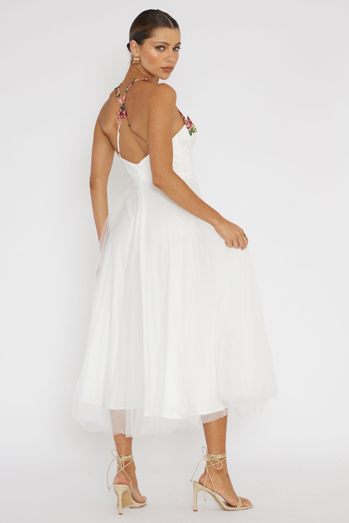 Smitten Sweetheart Neckline Floral Trim Dress White by Selfie Leslie Australia