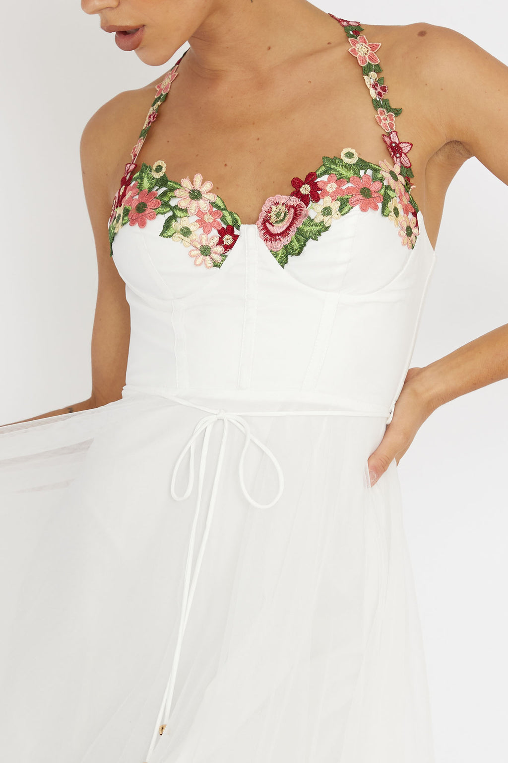 Smitten Sweetheart Neckline Floral Trim Dress White by Selfie Leslie Australia