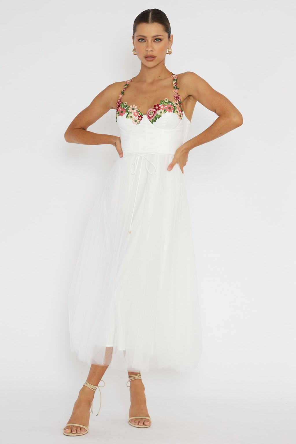 Smitten Sweetheart Neckline Floral Trim Dress White by Selfie Leslie Australia