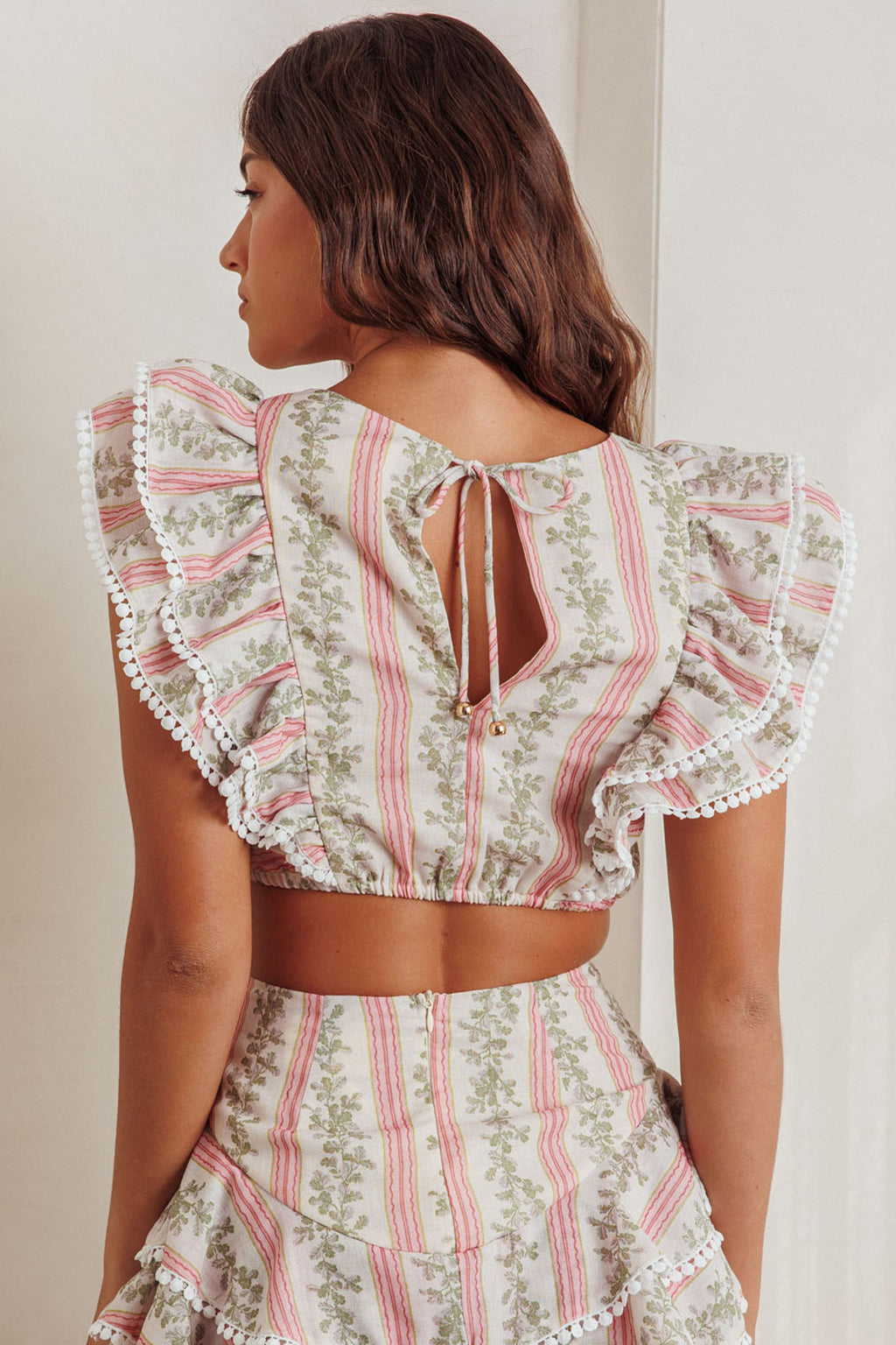 Wild And Free Ruffle Trim Crop Top Floral Natural by Selfie Leslie Australia