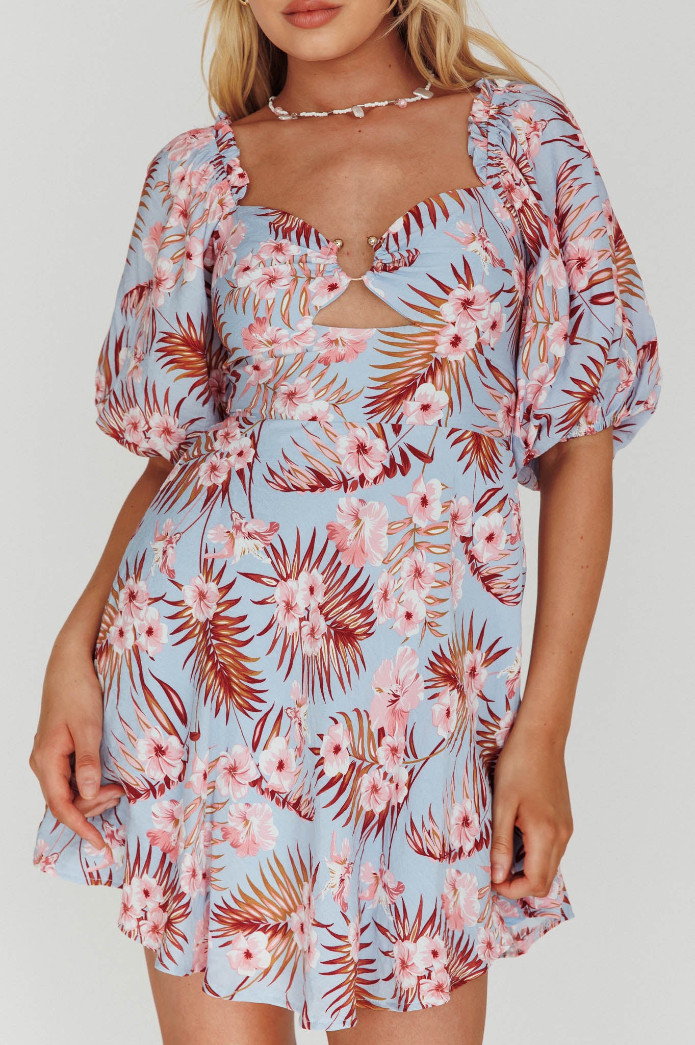 Alpha Cut-Out Bodice Mini Dress Floral Blue by Selfie Leslie Australia