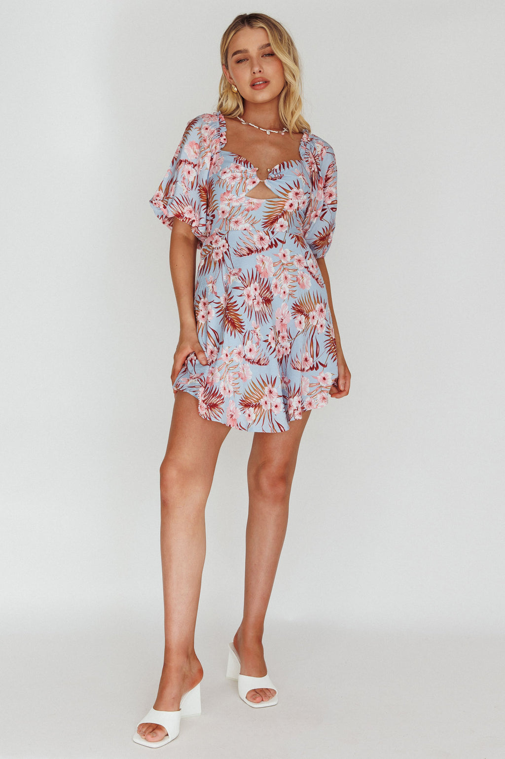 Alpha Cut-Out Bodice Mini Dress Floral Blue by Selfie Leslie Australia