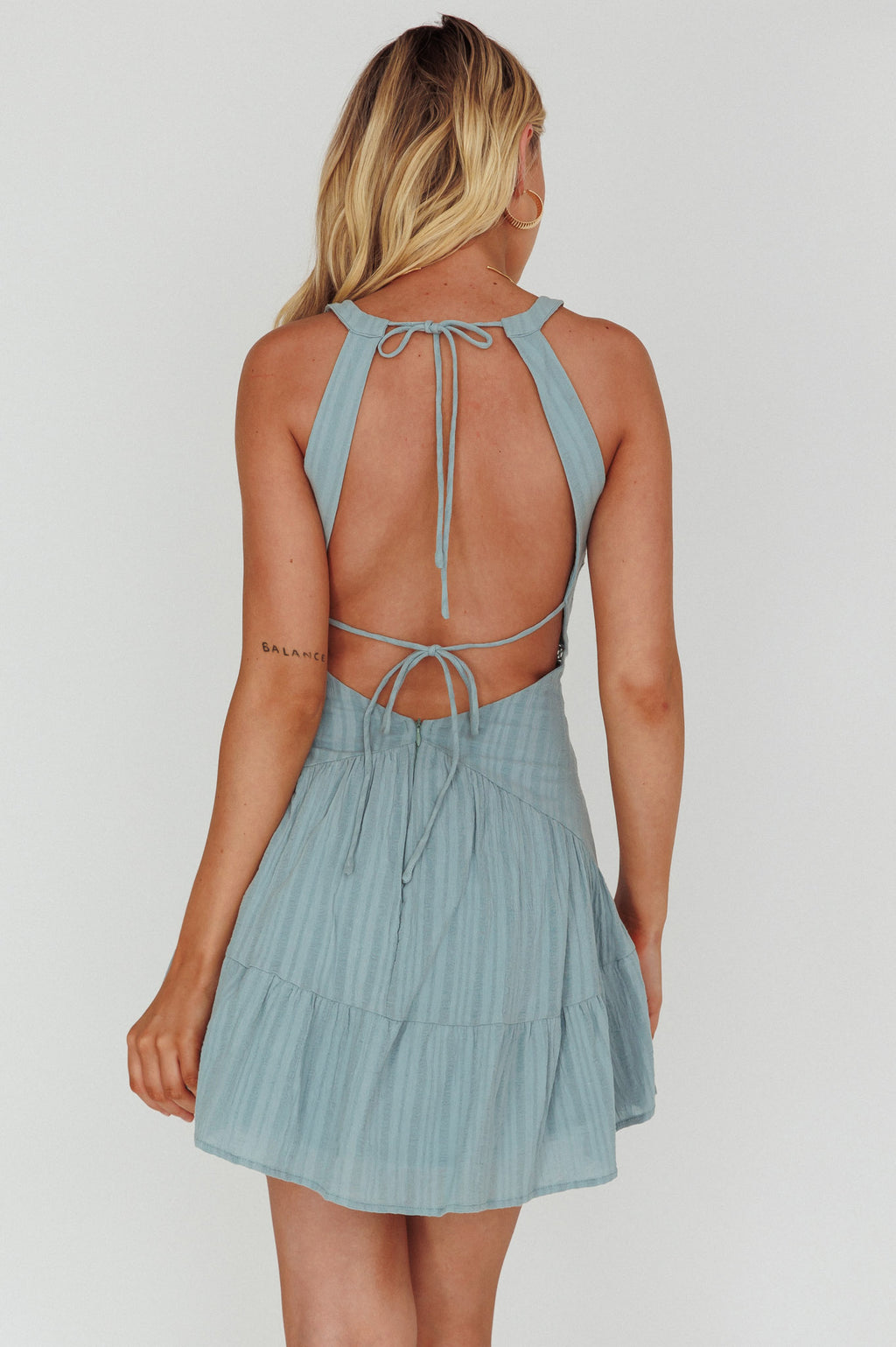 Arisha Open Back A-Line Mini Dress Sage by Selfie Leslie Australia