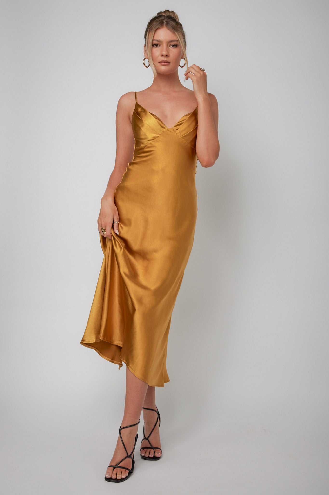 Infinity Pintuck Bust Midi Dress Mustard by Selfie Leslie Australia