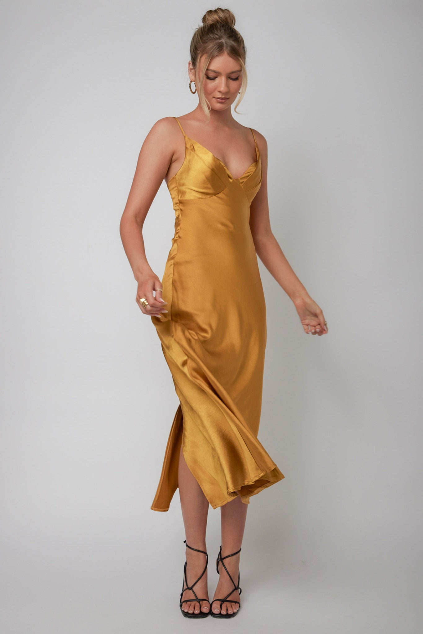Infinity Pintuck Bust Midi Dress Mustard by Selfie Leslie Australia