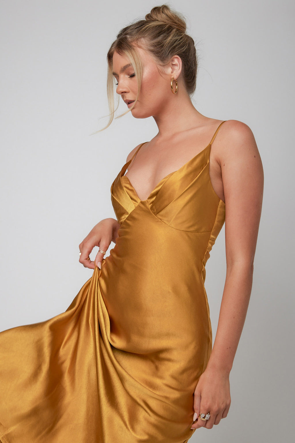 Infinity Pintuck Bust Midi Dress Mustard by Selfie Leslie Australia
