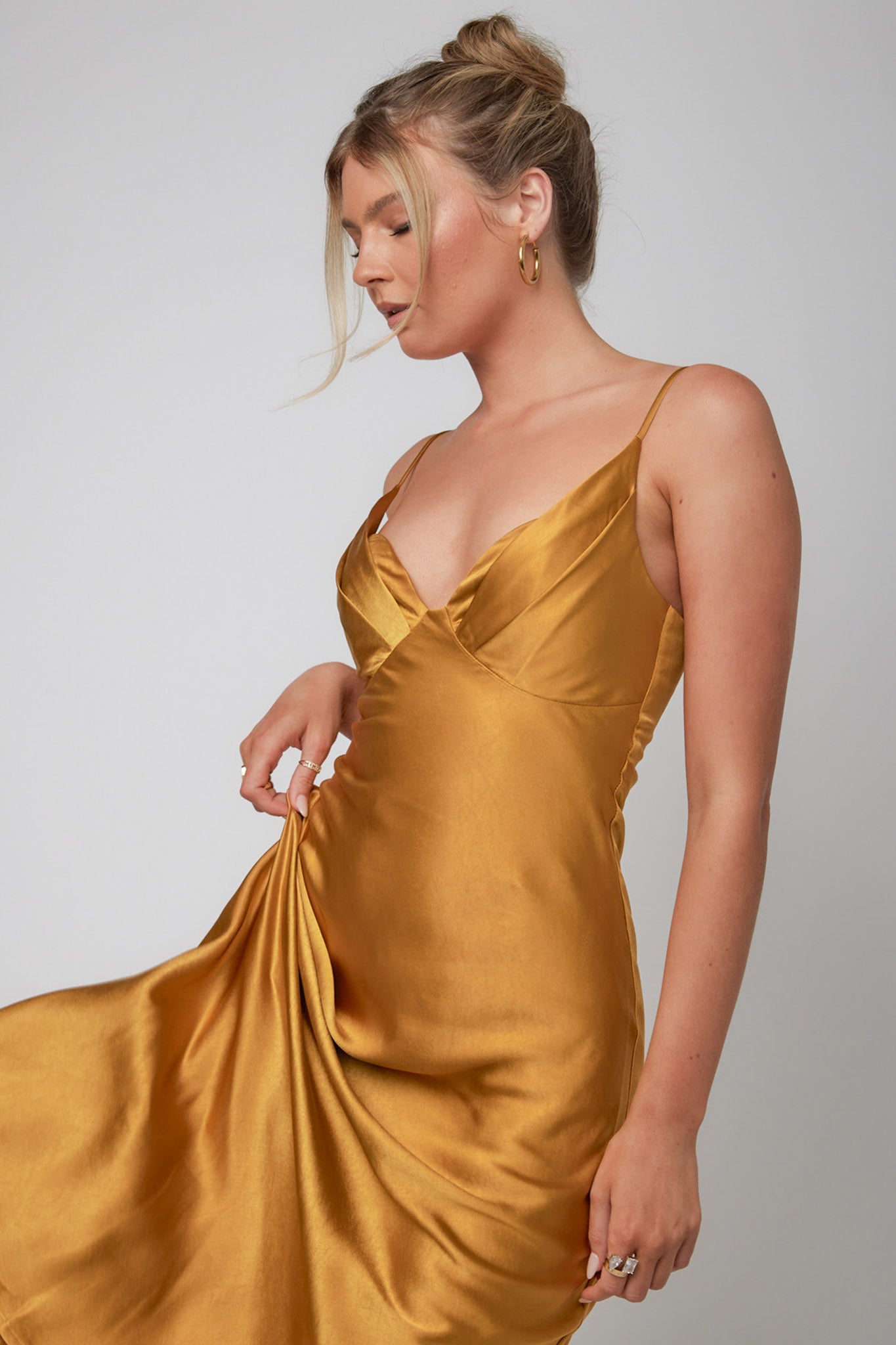 Infinity Pintuck Bust Midi Dress Mustard by Selfie Leslie Australia