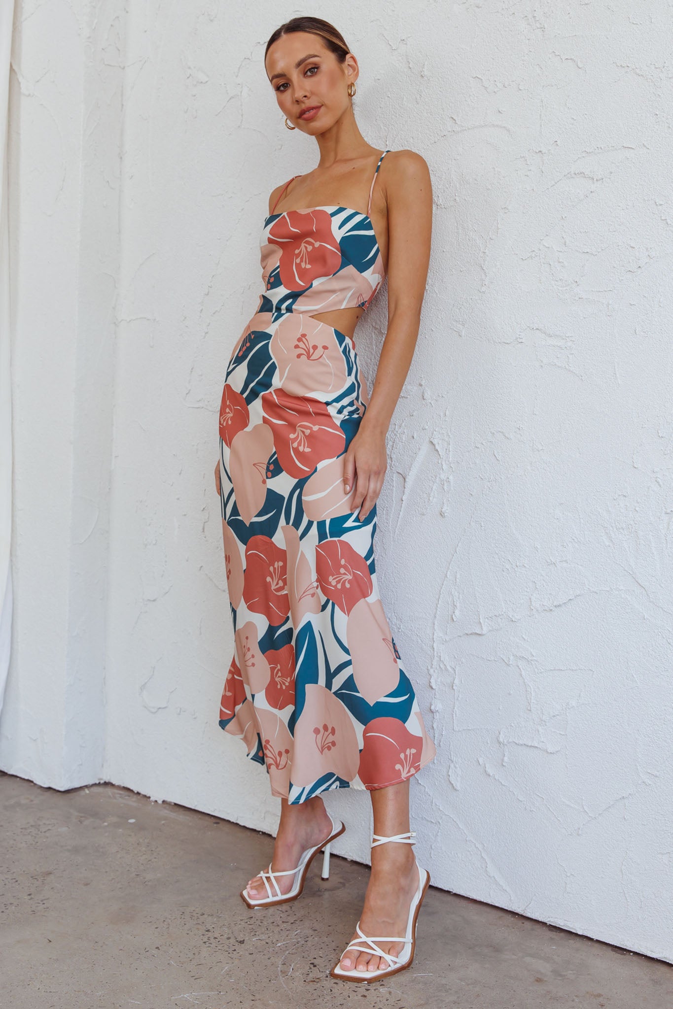 Sunday Bliss Tie-Up Back Cowl Neck Midi Dress Flower Red by Selfie Leslie Australia