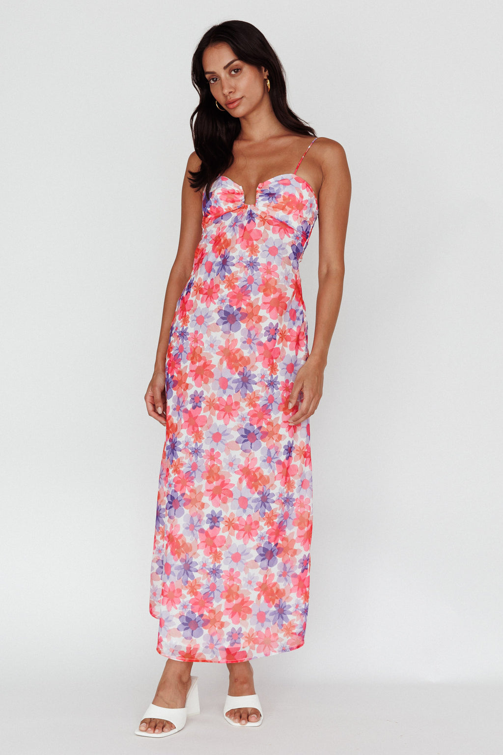 Arika Twist Back Midi Dress Floral Red by Selfie Leslie Australia