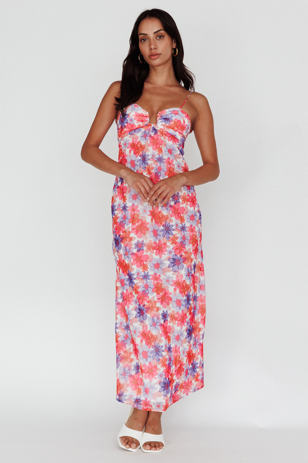 Arika Twist Back Midi Dress Floral Red by Selfie Leslie Australia
