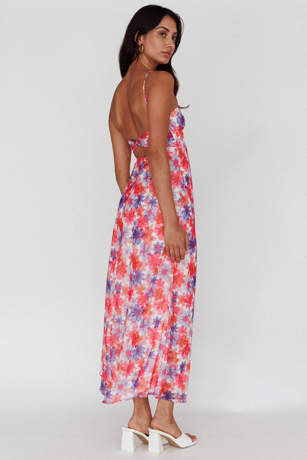 Arika Twist Back Midi Dress Floral Red by Selfie Leslie Australia