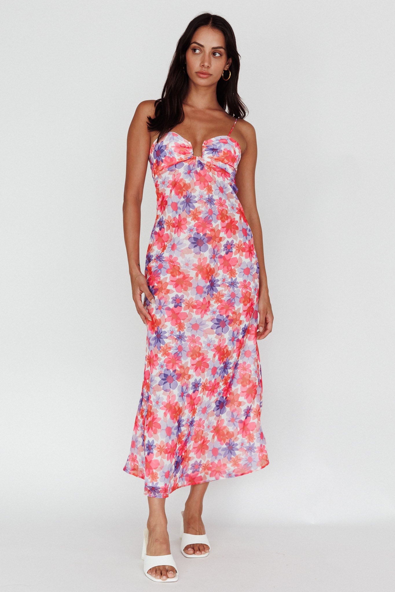 Arika Twist Back Midi Dress Floral Red by Selfie Leslie Australia