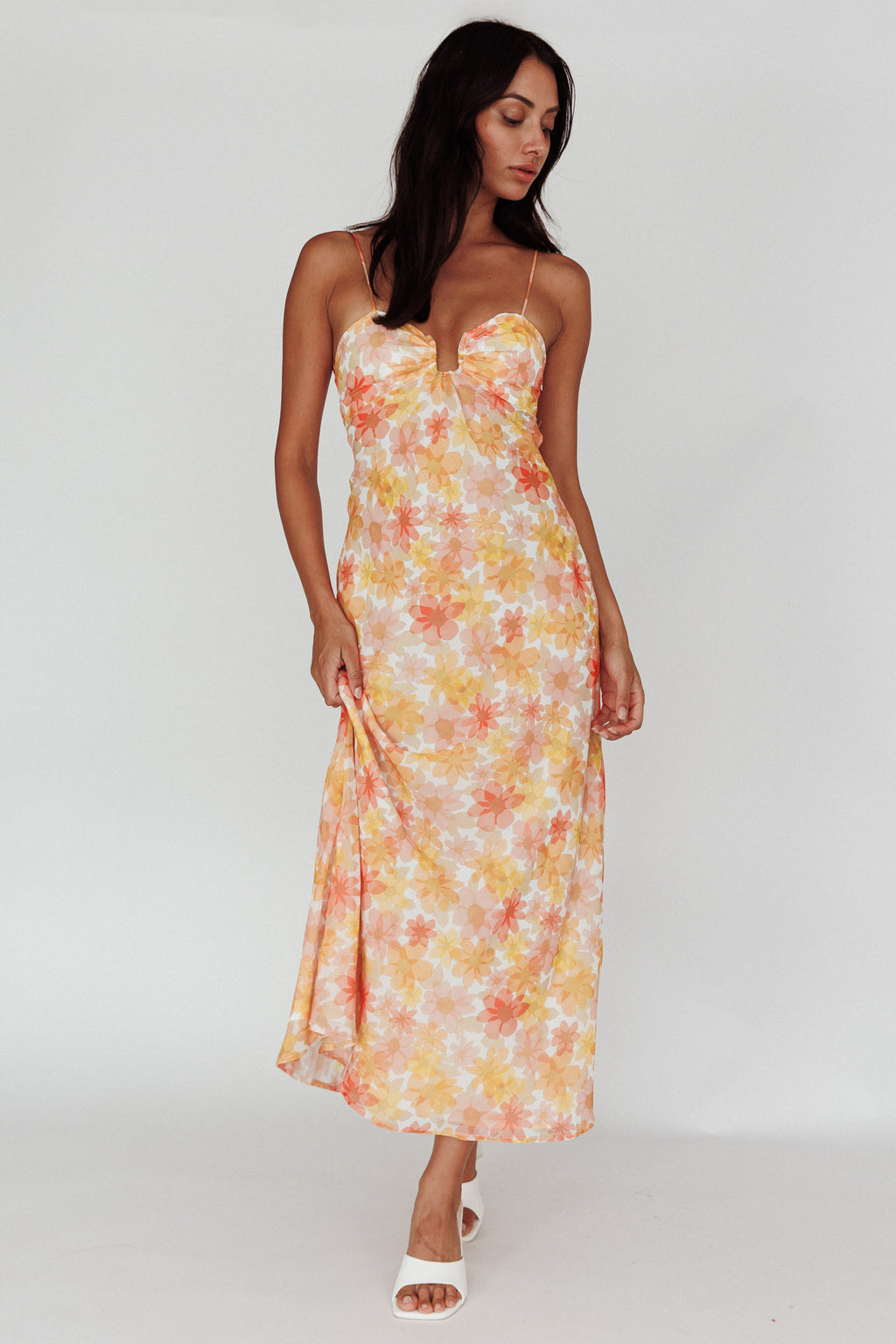 Arika Twist Back Midi Dress Floral Yellow by Selfie Leslie Australia
