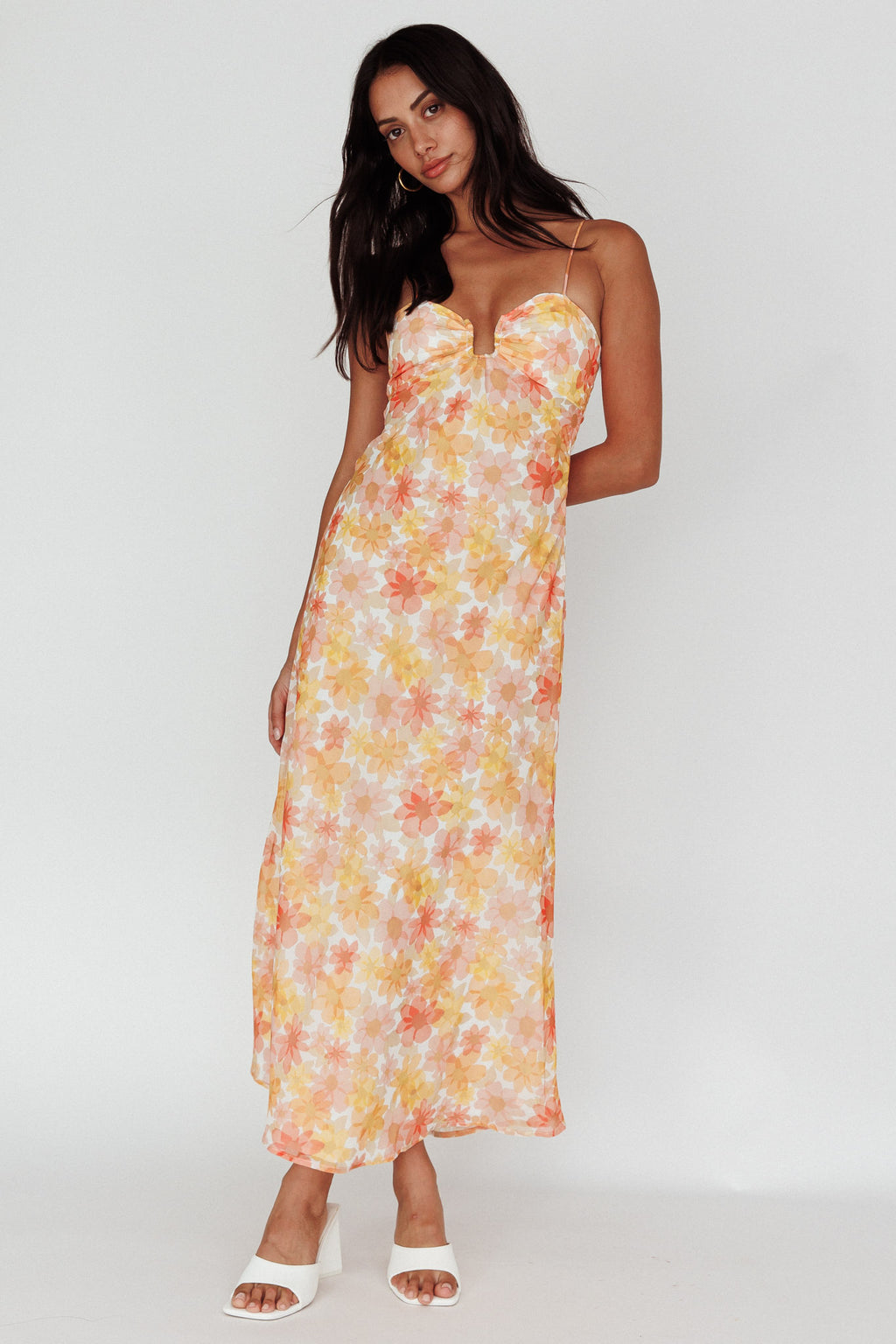 Arika Twist Back Midi Dress Floral Yellow by Selfie Leslie Australia