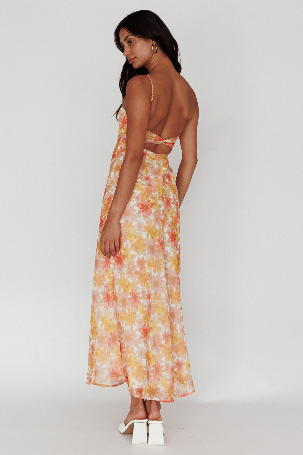 Arika Twist Back Midi Dress Floral Yellow by Selfie Leslie Australia