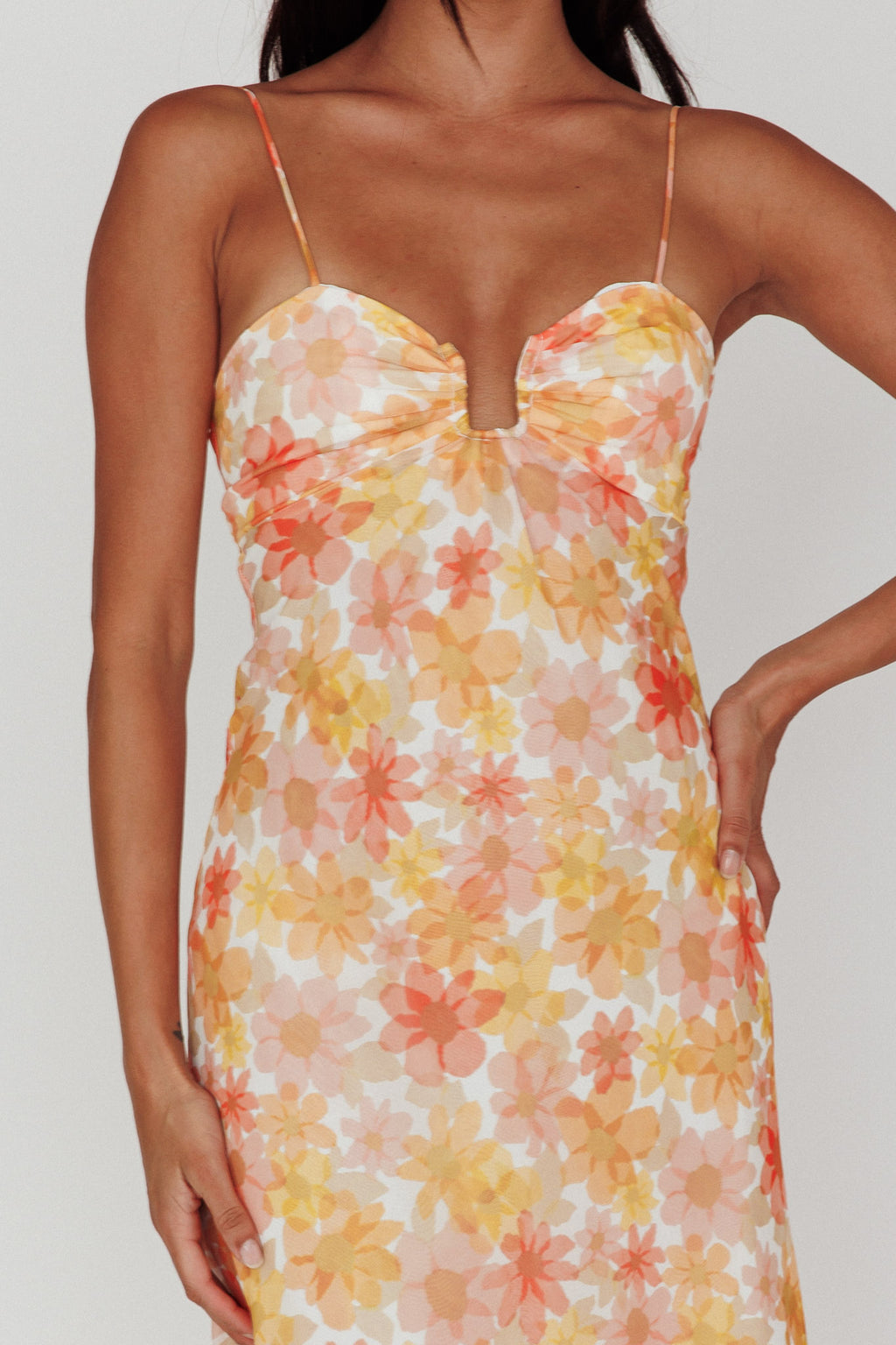 Arika Twist Back Midi Dress Floral Yellow by Selfie Leslie Australia